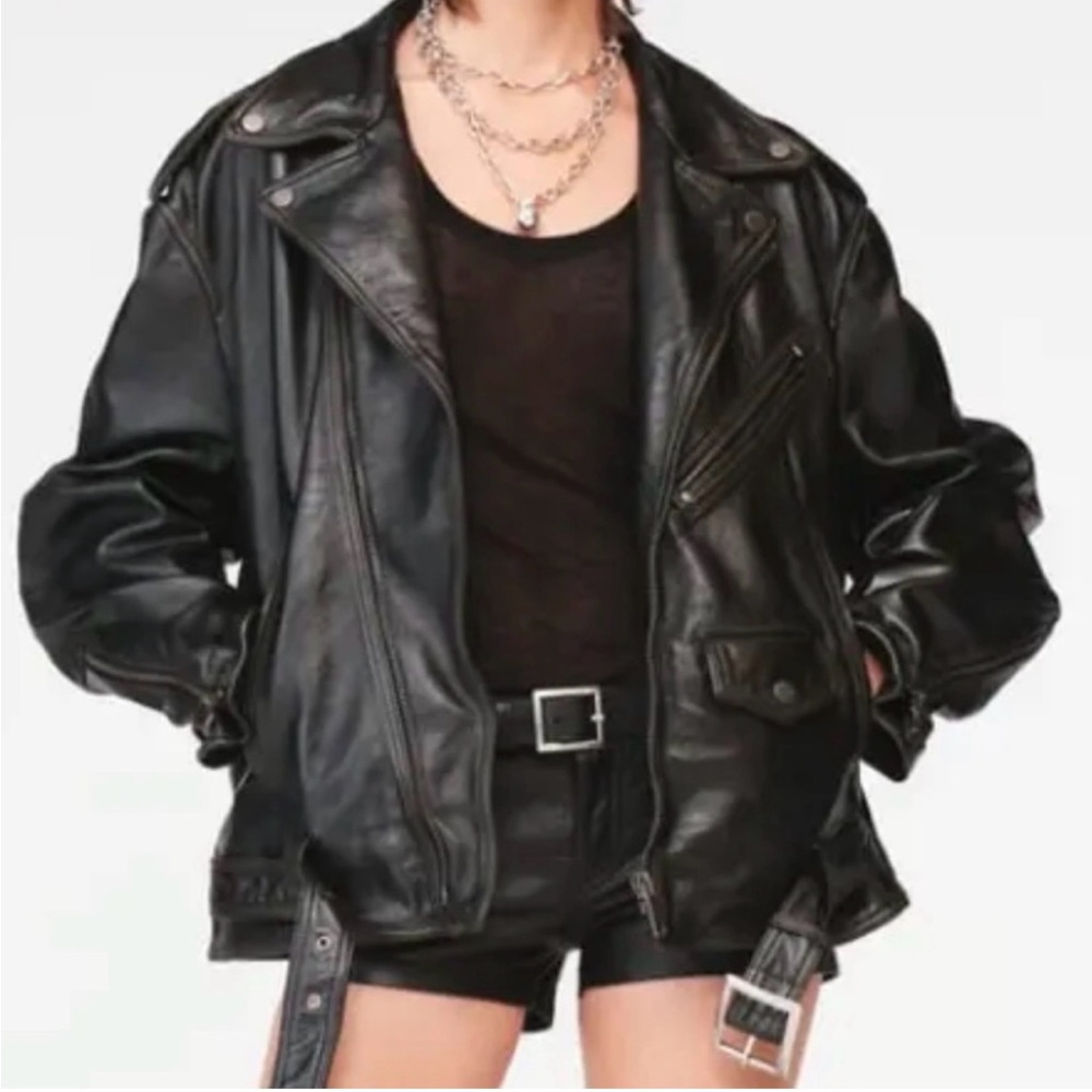Zara x Steven Meisel oversized Black Leather Biker Jacket size S